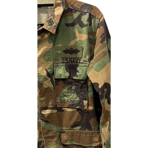 Navy Seabees Vintage 1998 Camo Combat Coat Size Medium Men's Embroidered Green - Picture 3 of 6
